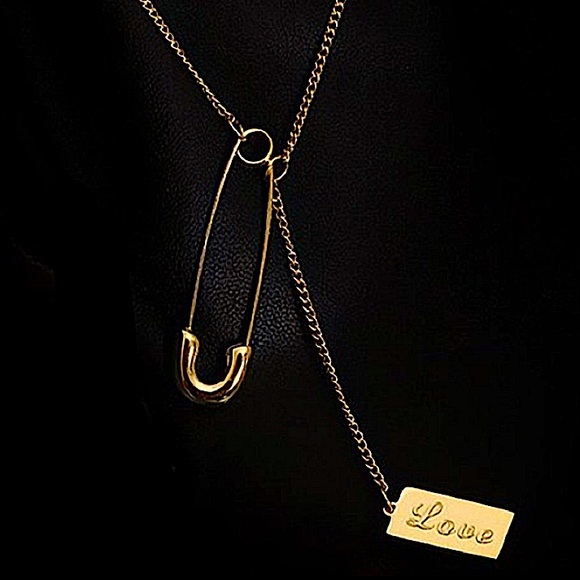 Safety Pin Gold Plated Love Necklace - Picture 4 of 14